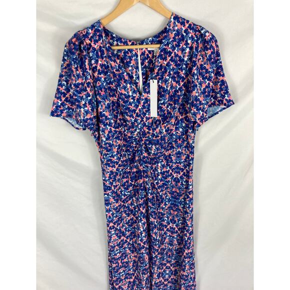 NWT Koko + Mason Floral Print Short Sleeve Midi Dress Blue Size Small - Picture 2 of 4